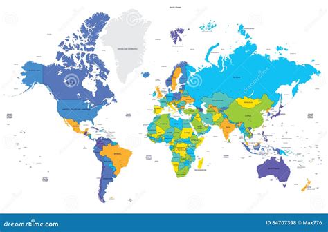 Alto Capital Del Mapa Del Mundo Del Color Del Detalle Y Ciudades