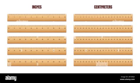 Realistic Various Wooden Rulers With Measurement Scale And Divisions