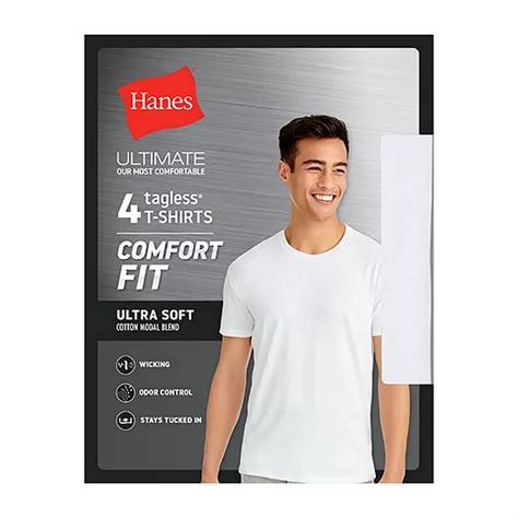 Hanes Ultimate Comfort Flex Fit Mens 4 Pack Short Sleeve Crew Neck