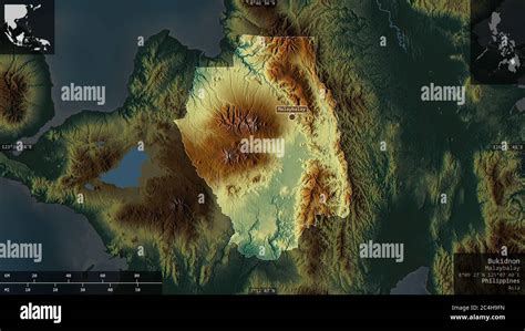 Bukidnon Province Of Philippines Colored Relief With Lakes And Rivers