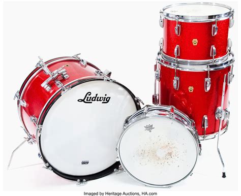 1966 Ludwig Red Sparkle 4 Piece Drum Set Musical Instruments Lot