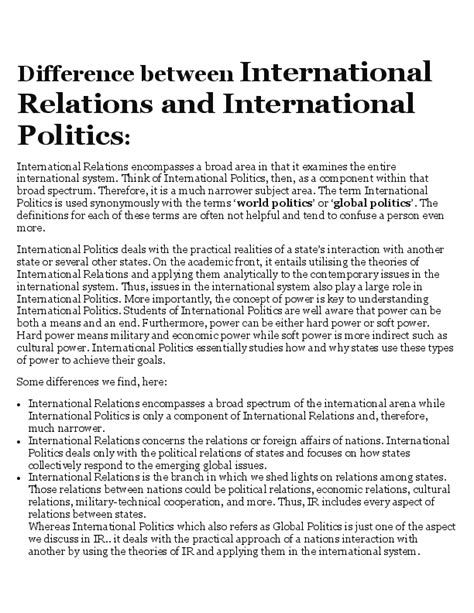 Pdf Difference Between International Relations And International Politics