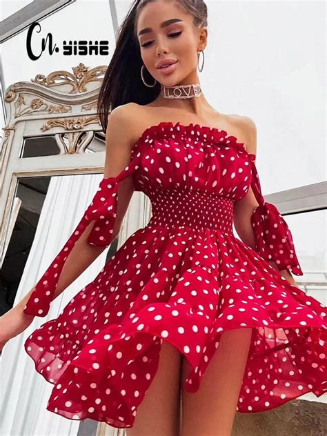 Cnyishe Vestido Bohemio Con Estampado De Lunares Rojos Para Mujer