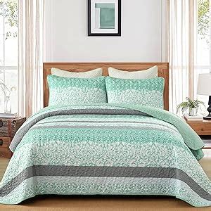 Amazon DJY Boho Green Quilt Set King Size Bohemian Striped