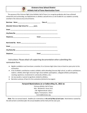 Fillable Online Athletic Hall Of Fame Nomination Form Fax Email Print