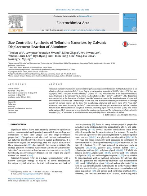 Pdf Size Controlled Synthesis Of Tellurium Nanorices By Galvanic