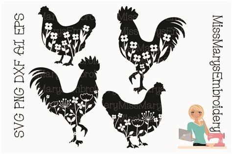 Floral Rooster Svg Flower Chicken Svg Farmhouse Svg Cut