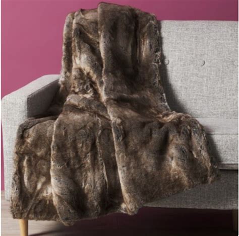 Nicole Miller Artelier Brown Faux Fur Throw Blanket X Plush New