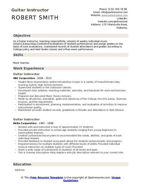 Guitar Instructor Resume Samples Qwikresume