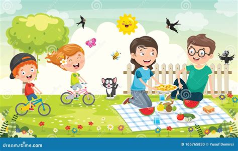 Happy Family Making Picnic at Nature Stock Vector - Illustration of ...