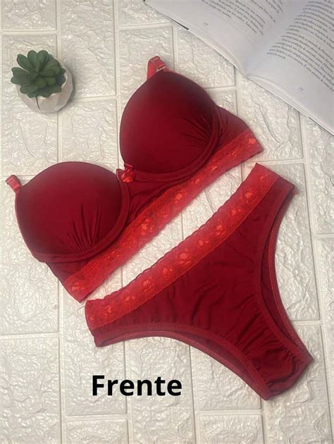 Conjunto Luiza Cor Vermelho Lingerie Em Microfibra Detalhes Em Renda Conjunto Lingerie
