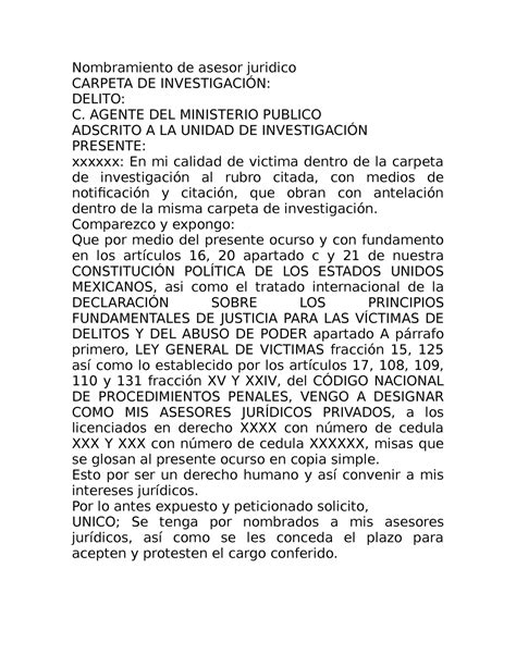 Asesor Juridico Promocion Penal Para Asesor Nombramiento De Asesor