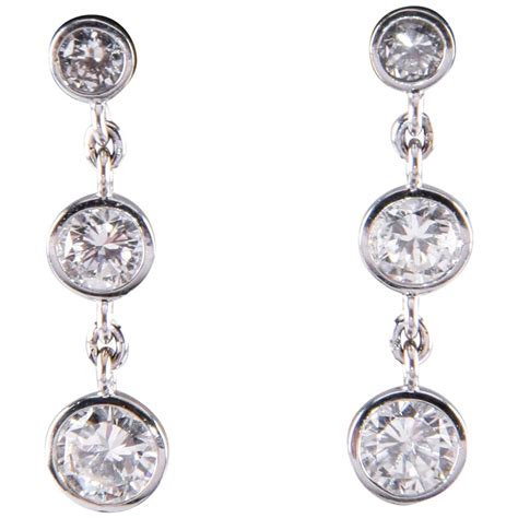 3 Stone Diamond Bezel Set 180 Carat 14 Karat White Gold Drop Dangle