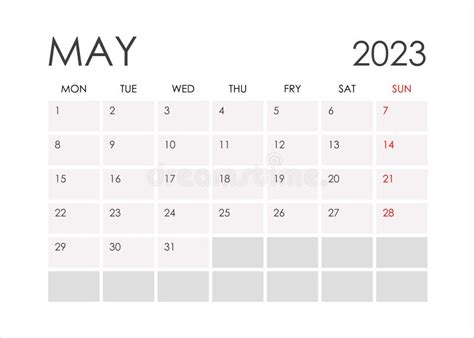 Calendario Para Mayo De En Un Estilo Minimalista Que Comienza A