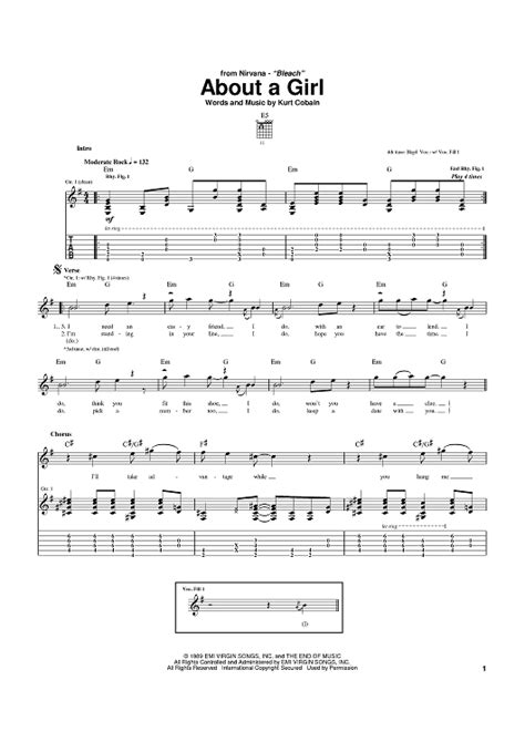 About A Girl Sheet Music By Nirvana For Guitar Tab Sheet Music Now