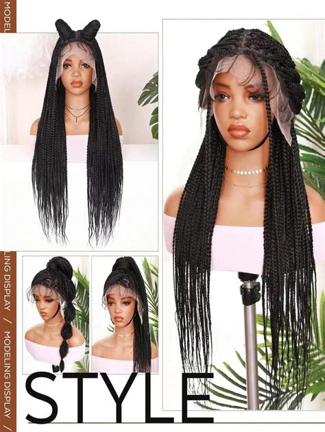 Inches Full Double Lace Front Box Black Braided Wigs For Women