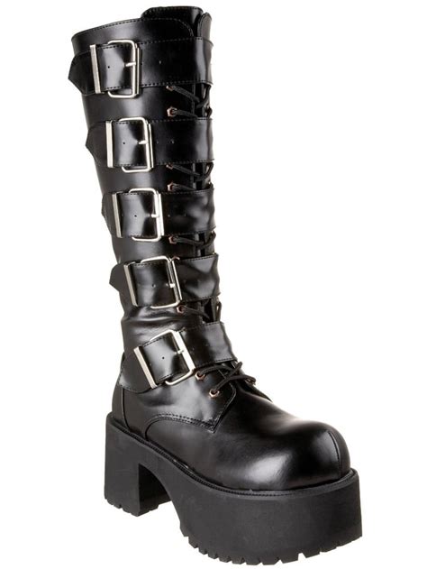 Demonia Demonia Ranger 318 3 12 Block Heel Platform Black Pat Knee