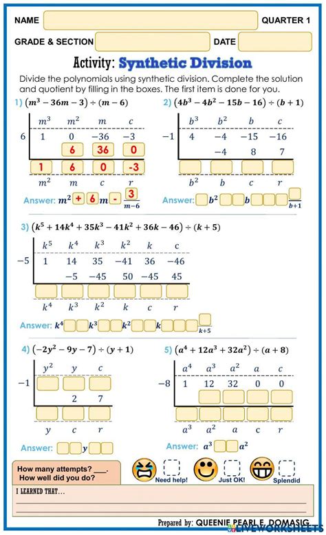 Solved SYNTHETIC DIVISION WORKSHEET • Dont forget ZERO | Chegg.com - Worksheets Library