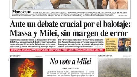 La Tapa Del Diario PERFIL Del Domingo 12 De Noviembre De 2023 DIARIO