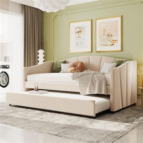 Harper And Bright Designs Elegant Beige Twin Size Upholstered Wood Daybed