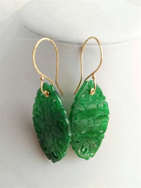 Carved Green Jade Earrings Jade Earring K Gold Etsy Jade