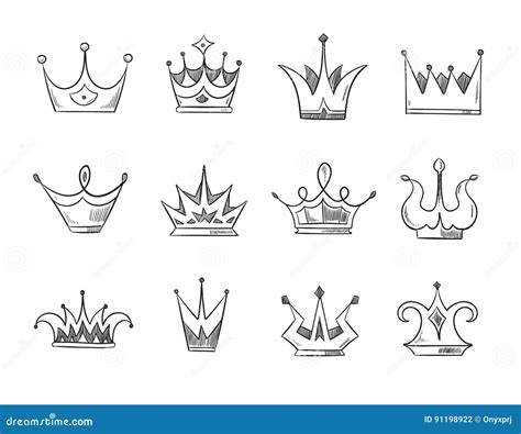 Hand Drawn Doodle Nobility Queens Crowns Vector Set Stock Vector