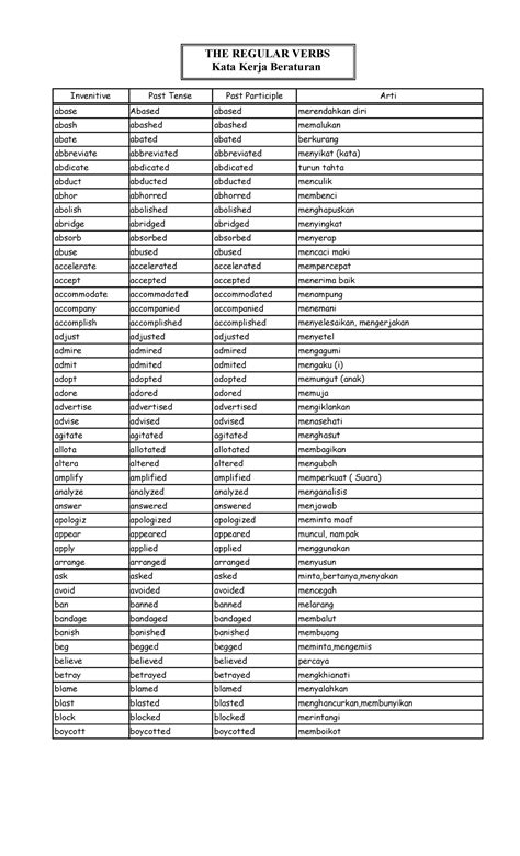 regular irregular tugas  regular verbs kata kerja beraturan