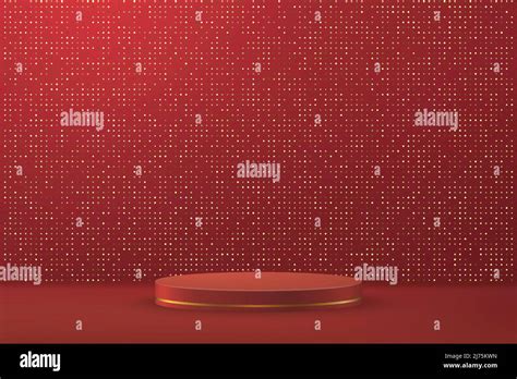 3d Realistic Podium Or Pedestal On Red Luxury Background Product