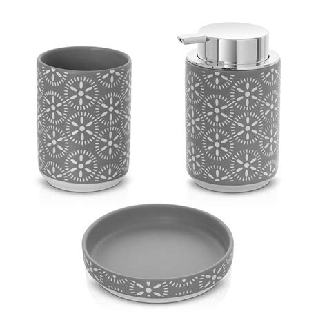 Set Accessori Bagno 3 Pezzi Da Appoggio In Ceramica Grigio Circus