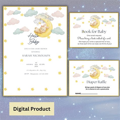 Editable Baby Shower Moon And Stars Invitation Bundle Nature Etsy