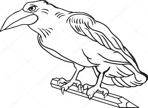 Contour Dessin Corbeau Bird Tient Un Crayon Image Vectorielle