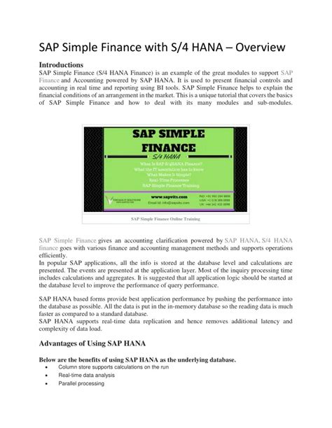 Ppt Sap S Hana Simple Finance Pdf Powerpoint Presentation Free