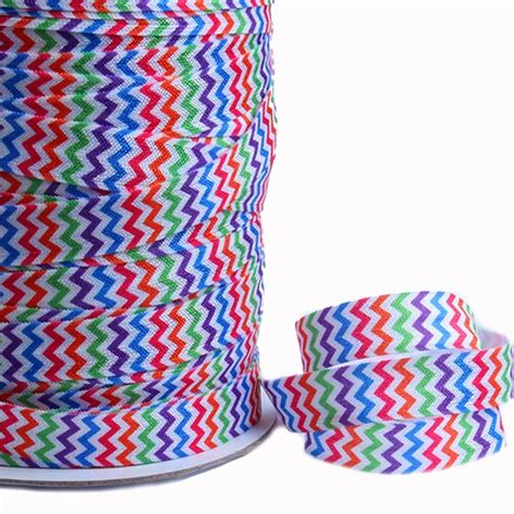 Flra Elasticclassical Designed Bright Rainbow Chevron Fold Over Elastic For Hair Ribbonfolding