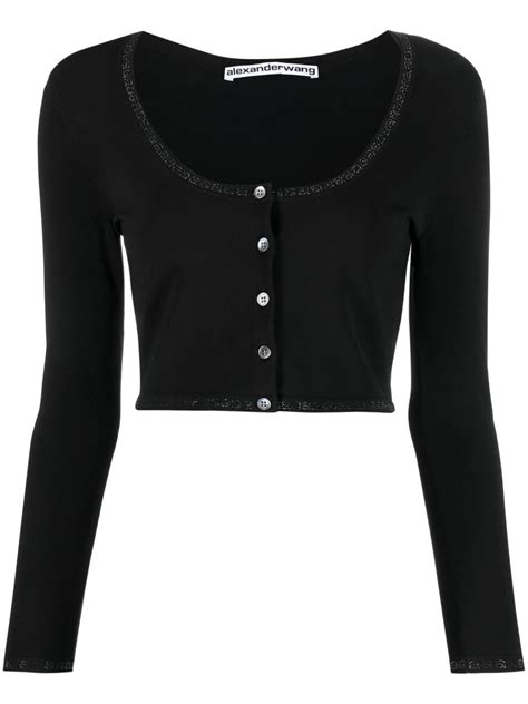 Alexander Wang Logo Trim Cropped Cardigan Black FARFETCH