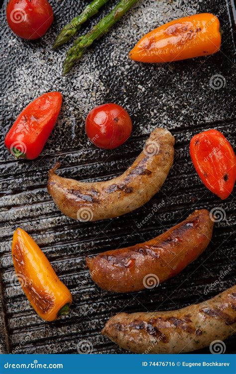 Grilled Sausages And Vegetables Stock Photo Image Of Vegetables