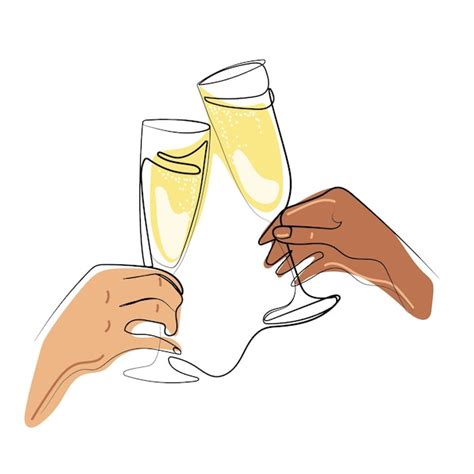 Premium Vector One Line Champagne Glasses Clink Two Hands Cheering