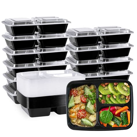 Buy MUCHII [20 Pack] 32oz Disposable Meal Prep Containers With Lids, 3 Compartment To Go ...