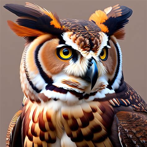 Premium AI Image Great Horned Owl Portrait Digital Artwork