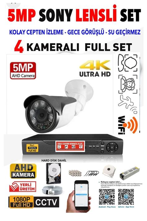 KAP 4 Kameralı Set 5 Mp Sony Lenslı Gece Görüşlü Renkli Hd Cepte Izleme