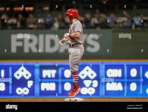 St Louis Cardinals Harrison Bader Reacts After Hitting A Two Run