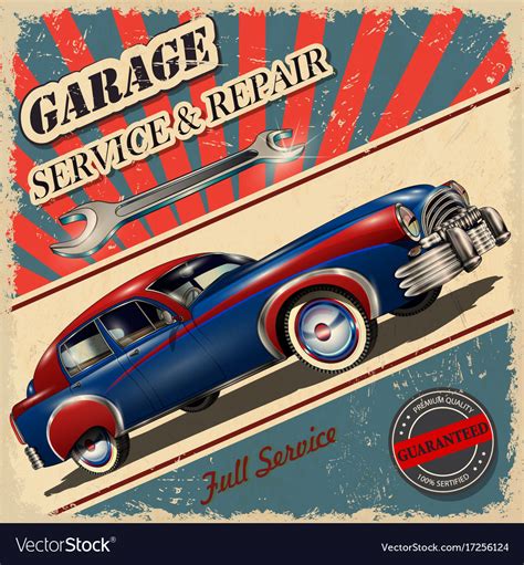 Vintage Garage Retro Poster Royalty Free Vector Image