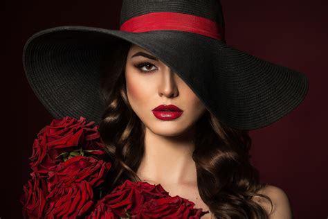 Model HD Hat Lipstick Brunette Face Woman HD Wallpaper Rare Gallery