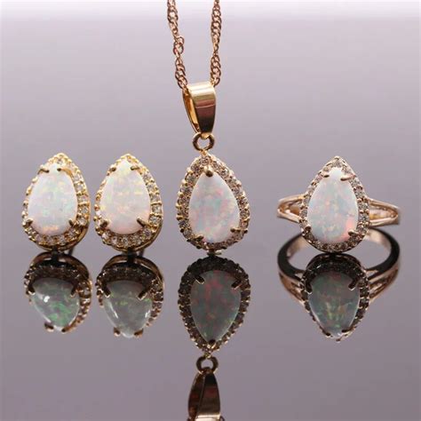 8x12mm White Opal Jewelry Sets Fire Opal Necklaces/Rings/Earrings For ...