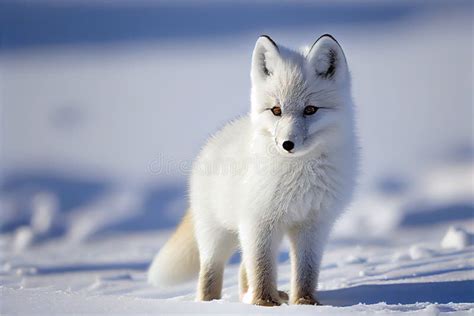 Baby Arctic Fox Vulpes Lagopus in Snow Habitat, Winter Landscape, Svalbard, Norway Stock ...