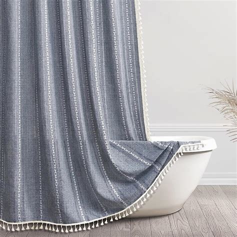 Awellife Rustic Farmhouse Linen Shower Curtain Blue Gray Primitive