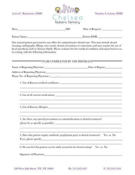 Printable Medical Clearance Form For Dental Treatment Printable Word