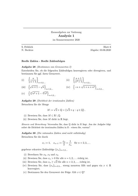 Hausaufgaben 06 Sommersemester 2020 Hausaufgaben Zur Vorlesung