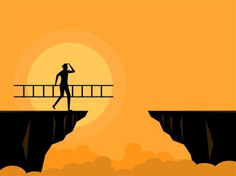 Man Holding A Ladder Over Obstacles Gaps Cliffs Vector Art At