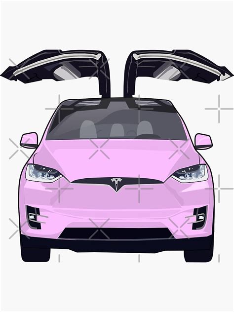 Tesla Model X Cartoon Pink Sticker By Yungyanno Redbubble