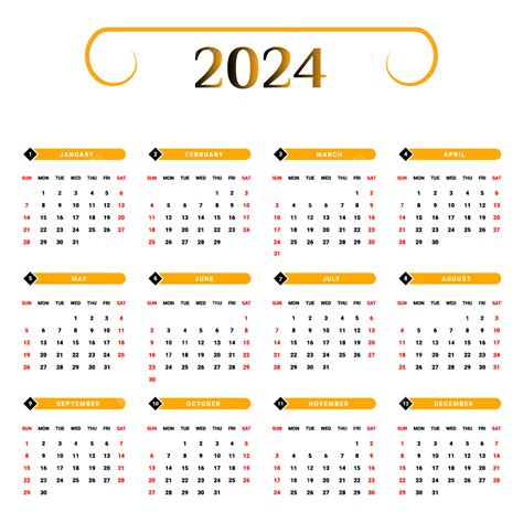 Calendario 2024 Con Diseño Geométrico único En Negro Y Amarillo PNG